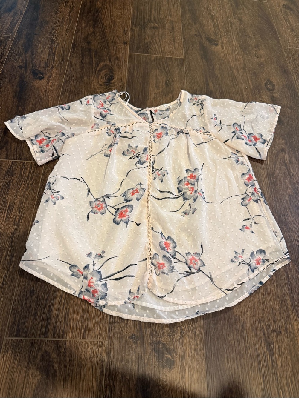 Sienna Sky White Floral Swiss Dot Dress with Pink and Gray Accents